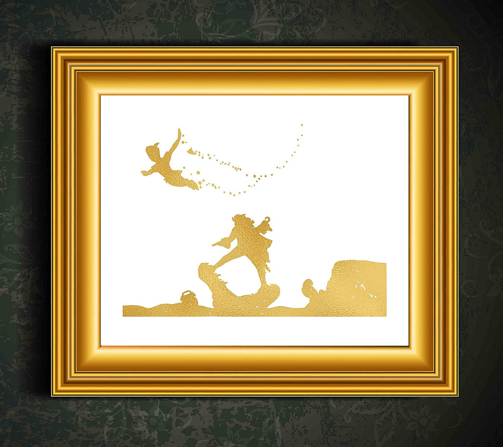 Gold Print Inspired by Peter Pan and Captain Hook - Gold Poster Print Photo Quality - Made in USA - Home Art Print -Frame not Included (8x10, Peter Hook Croc)