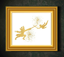 Load image into Gallery viewer, Gold Print Inspired by Peter Pan and Captain Hook - Gold Poster Print Photo Quality - Made in USA - Home Art Print -Frame not Included (8x10, Peter Hook Fight)