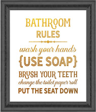 Load image into Gallery viewer, Bathroom Rules - Beautiful Photo Quality Poster Print - Decorate your home with these beautiful prints for kitchen, bath, family room, housewarming gift Made in the USA 8" x 10"