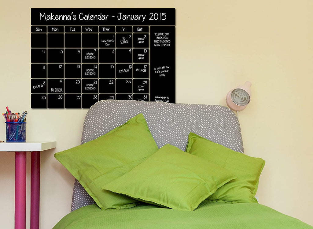 Chalkboard Sticker Calendar Wall Decal with Notes Area and Liquid Chalk Pen Chalkboard Marker (22" x 16")