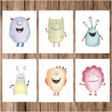 Adorable Monster Wall Art Prints (Set of 6) Unframed. Six Delightful 8