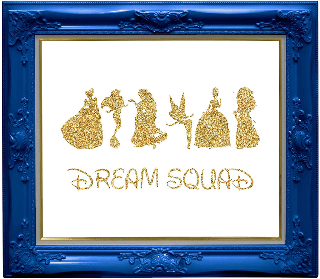 Inspired by Disney Princess and a Girls Dream Squad of Princesses - Poster Print Photo Quality - Made in USA - Home Art Print -Frame not Included (8x10, Gold)