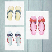 Load image into Gallery viewer, Watercolor flip Flop Wall Art Prints (Set of 3) Unframed 8&quot; x 10&quot; Poster Prints- Beautiful Addition to Beach or Lake House Decor (Flip Flops)