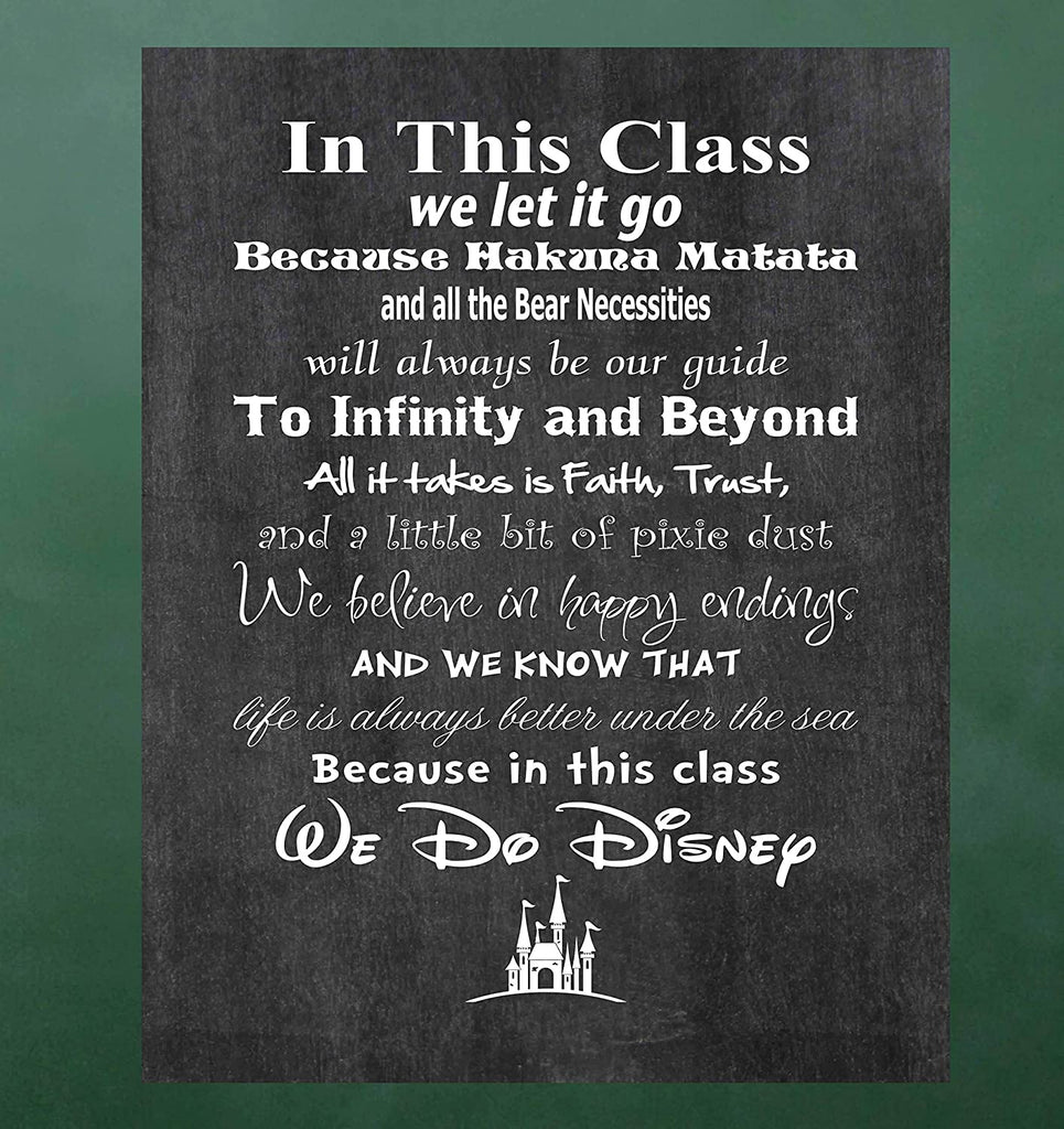 In This Class We Do Disney Art Print. School Teacher Wall Décor Class Rules. USA Made Poster Gifts for Educators, Principals, Coaches. Decorate Classroom or Office. (11" x 14")