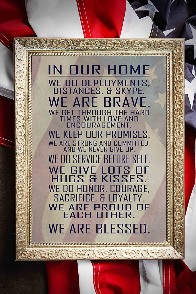 Military Family Wall Poster Print - in Our Home - House Rules - Army, Navy, Marines, Air Force - Patriotic - 4th of July - Frame NOT Included (8x10, Flag)
