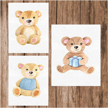 Load image into Gallery viewer, Teddy Bear Watercolor Nursery Wall Art Print (Set of 3) - Unframed 8&quot;x10&quot; Posters for Stunning Baby Nursery Home Decor (Blue)