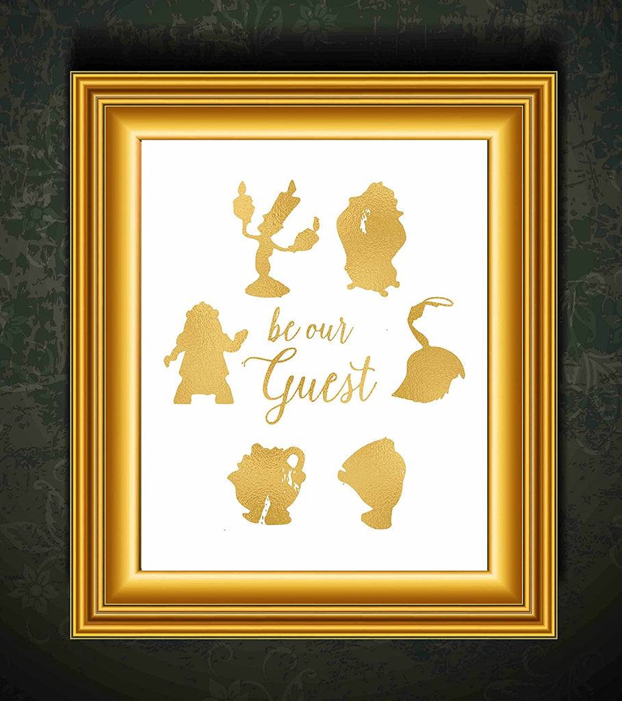Gold Print Inspired by Beauty and The Beast - Made in USA - Disney Inspired - Home Art Print -Frame not Included (8x10, BBGuest)