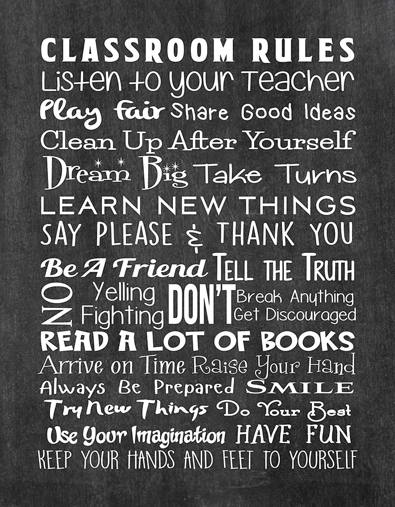 Classroom Rules - Beautiful Photo Quality Poster Print with Chalkboard Background - Perfect for Teachers and Classrooms - Made in The USA (8x10, Class Rules Chalk)