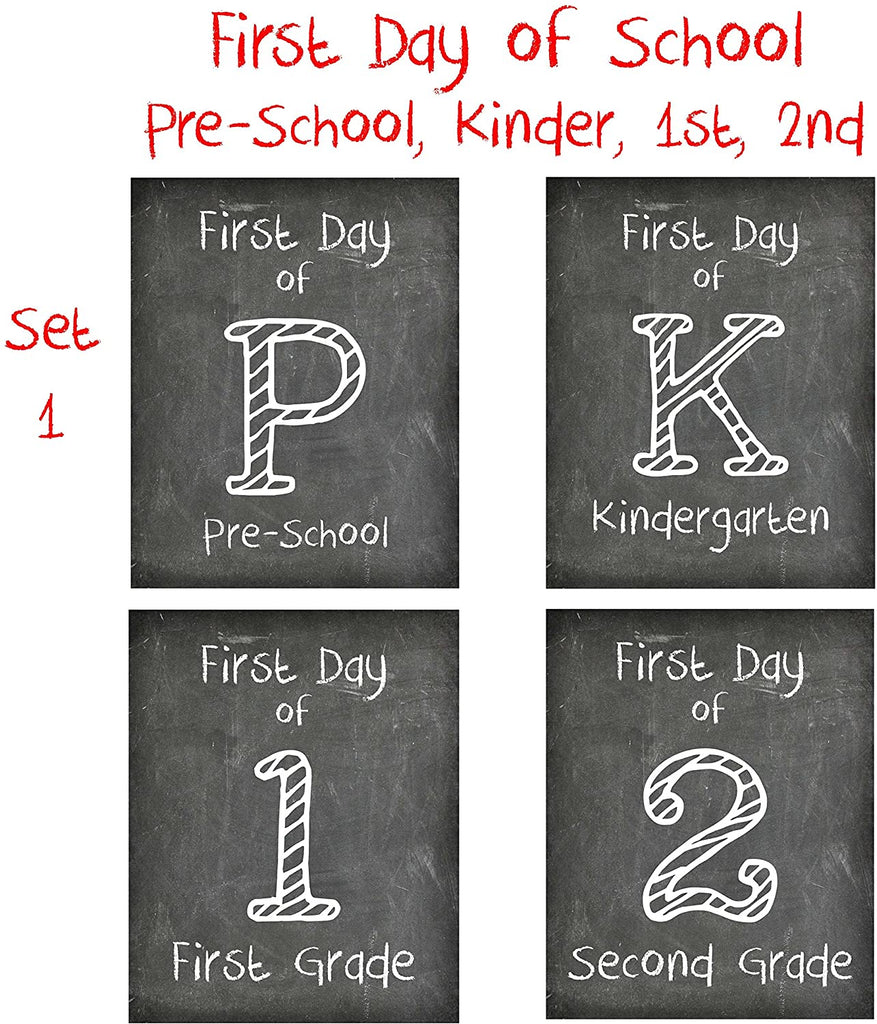 First Day of School Print, Complete Set of 14 Reusable Chalkboard Photo Prop for Kids Back to School Sign for Photos, Frame Not Included (8x10, Complete Set - 1)