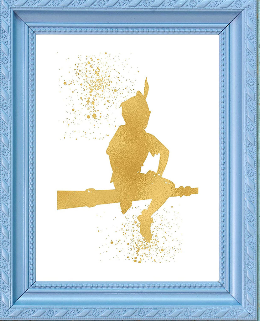 Gold Print Inspired by Peter Pan - Gold Poster Print Photo Quality - Made in USA - Home Art Print -Frame not Included (8x10, Peter Sits)