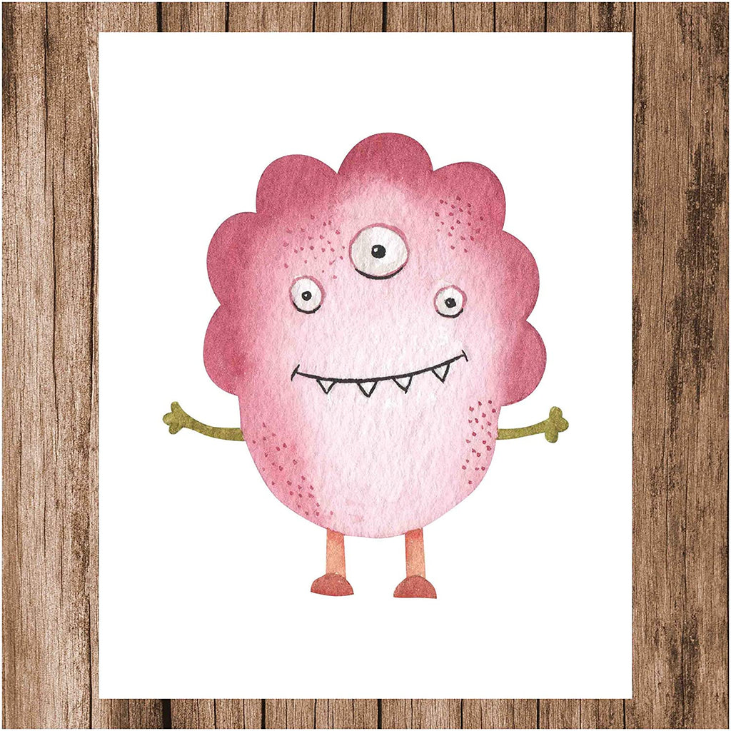 Adorable Monster Wall Art Prints (Set of 6) Unframed. Six Delightful 8"x10" Watercolor Characters for Nursery Kids Room and Home Decor