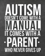 Load image into Gallery viewer, Autism Doesn&#39;t Come with a Manual, It Comes with A Parent Who Never Gives Up - Autism Poster Print Autistic Spectrum Motivational Decor Autism Awareness (8x10, Manual)