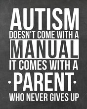 Load image into Gallery viewer, Autism Doesn't Come with a Manual, It Comes with A Parent Who Never Gives Up - Autism Poster Print Autistic Spectrum Motivational Decor Autism Awareness (8x10, Manual)