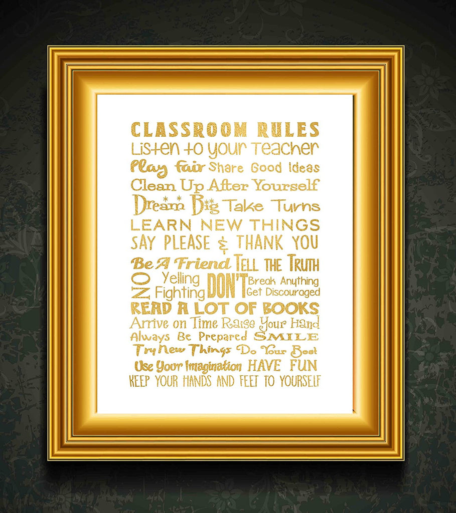 Classroom Rules - Beautiful Photo Quality Poster Gold Colored Print - Perfect for Teachers and Classrooms - Made in The USA (8x10, Class Rules Gold)