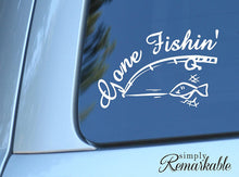 Load image into Gallery viewer, Gone Fishin&#39; Vinyl Decal Sticker for Computer Wall Car Mac MacBook and More - Decal for Anglers, Fisherman, Fisherwomen, Fishing 5.2&quot; x 3.5&quot;