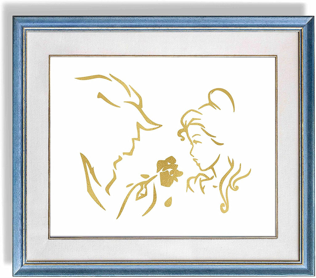 Gold Print Inspired by Beauty and The Beast - Made in USA - Disney Inspired - Home Art Print -Frame not Included (11x14, BBTrace)