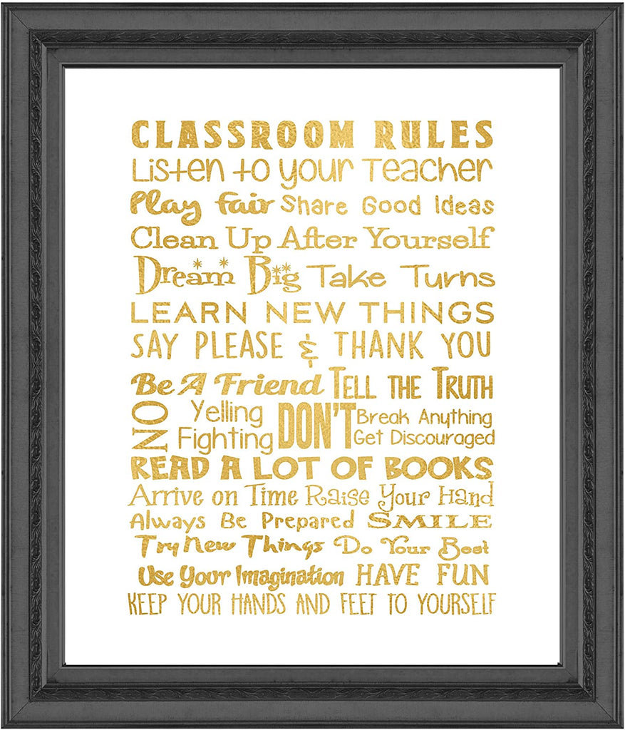 Classroom Rules - Beautiful Photo Quality Poster Gold Colored Print - Perfect for Teachers and Classrooms - Made in The USA (8x10, Class Rules Gold)