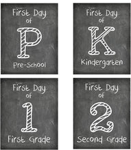 Load image into Gallery viewer, First Day of School Print, Set of 4, Preschool, Kindergarten, 1st Grade, 2nd Grade, Reusable Chalkboard Photo Prop for Kids Back to School Sign for Photos, Frame Not Included (8x10, Set 1 - Style 1)