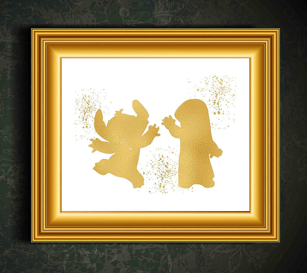 Lilo and Stitch - Ohana Means Family - Gold Print Inspired by Lilo and Stitch - Poster Print Photo Quality - Made in USA - Disney Inspired - Home Art Print -Frame not included (8x10, LSDance)