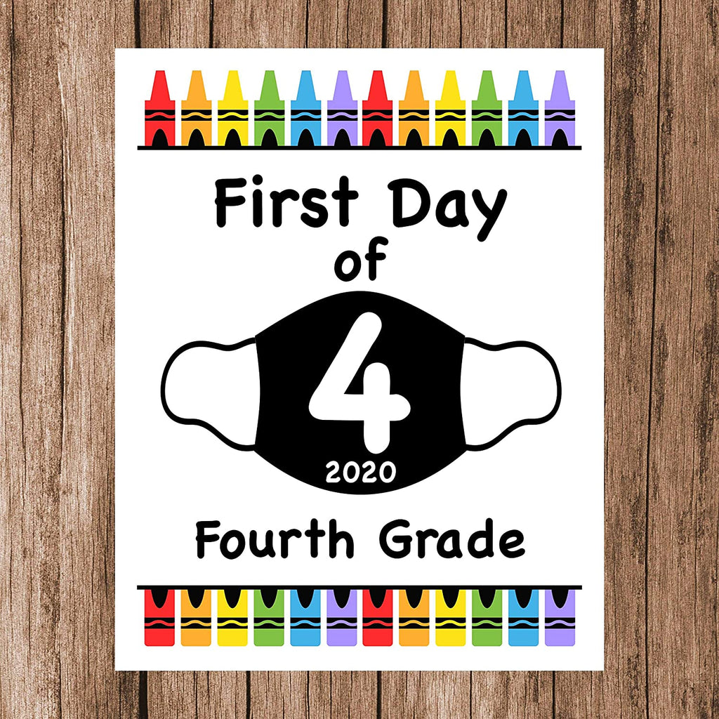 First Day of School Art Print for 2020. Unframed Reusable Photo Prop for Kids and Parents Back to School Sign. Masked, zoomed and remote learning 8” x 10” (8" x 10" Color, 4th Grade)