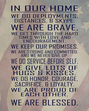 Load image into Gallery viewer, Military Family Wall Poster Print - in Our Home - House Rules - Army, Navy, Marines, Air Force - Patriotic - 4th of July - Frame NOT Included (8x10, Flag)