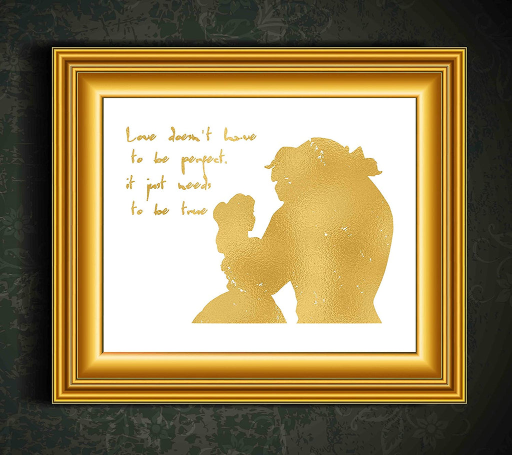 Gold Print Inspired by Beauty and The Beast - Made in USA - Disney Inspired - Home Art Print -Frame not Included (11x14, BBGuest)