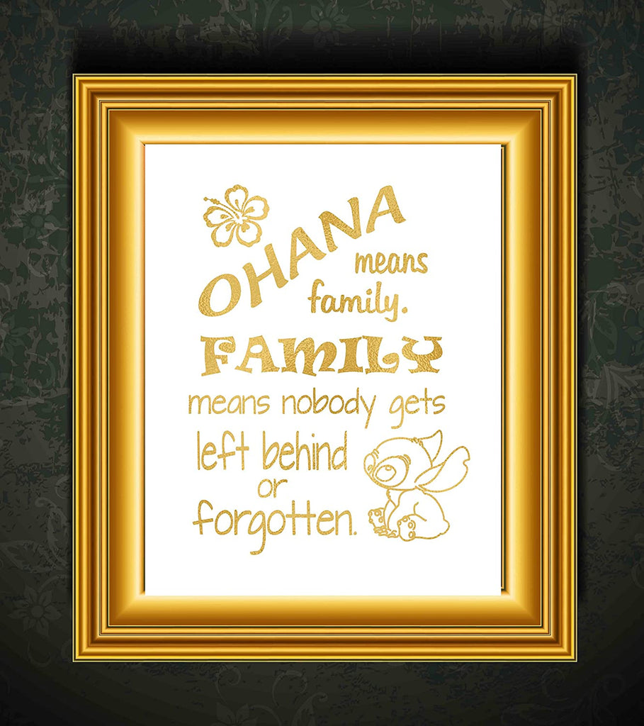 Lilo and Stitch - Ohana Means Family - Gold Print Inspired by Lilo and Stitch - Poster Print Photo Quality - Made in USA - Disney Inspired - Home Art Print -Frame not included (11x14, LSDance)