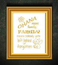 Load image into Gallery viewer, Lilo and Stitch - Ohana Means Family - Gold Print Inspired by Lilo and Stitch - Poster Print Photo Quality - Made in USA - Disney Inspired - Home Art Print -Frame not included (11x14, LSDance)
