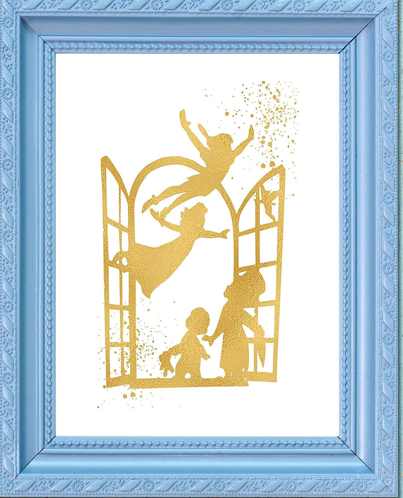 Gold Print Inspired by Peter Pan - Gold Poster Print Photo Quality - Made in USA - Home Art Print -Frame not Included (8x10, Window)