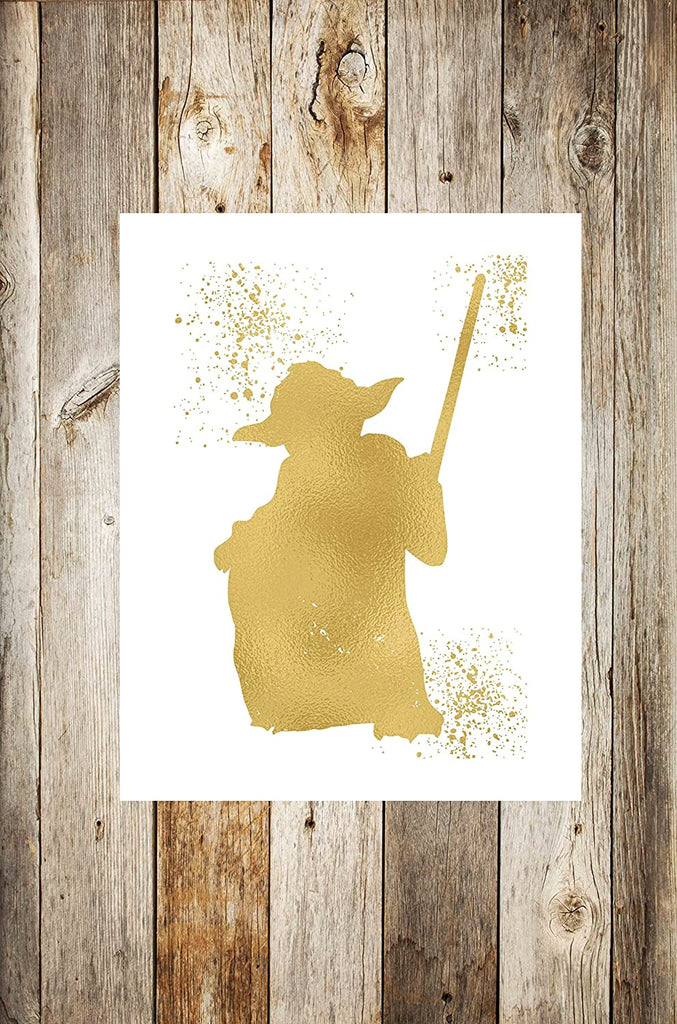 Gold Print - Yoda Jedi Master Inspired by Star Wars - Gold Poster Print Photo Quality - Made in USA - Home Art Print -Frame not Included (8x10, Yoda)