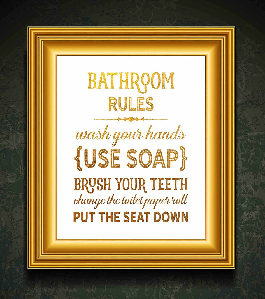 Bathroom Rules - Beautiful Photo Quality Poster Print - Decorate your home with these beautiful prints for kitchen, bath, family room, housewarming gift Made in the USA 8" x 10"