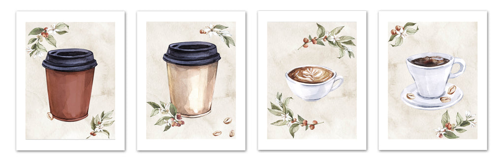 Dispossible Marble Coffee Cups With Seed Foliage Print Kitchen Wall Art Prints Set - Gift For Family Room Kitchen Play Room Wall Décor Birthday Wedding Anniversary | Set of 4 - Unframed- 8x10 Photos