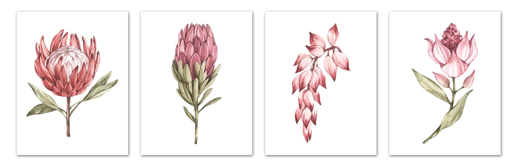 Red & Pink Flower & Foliage Wall Art Prints Set - Ideal Gift For Family Room Kitchen Play Room Wall Décor Birthday Wedding Anniversary | Set of 4 - Unframed- 8x10 Photos