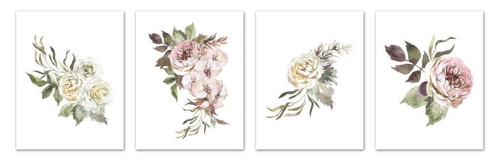Country Floral Multicolour Roses Love Wall Art Prints Set - Ideal Gift For Family Room Kitchen Play Room Wall Décor Birthday Wedding Anniversary | Set of 4 - Unframed- 8x10 Photos