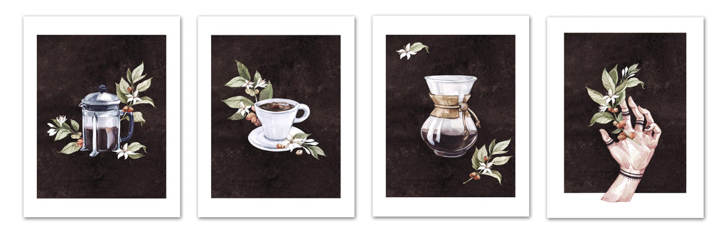 Coffee & Seed Foliage Kitchen Wall Art Prints Set - Ideal Gift For Family Room Kitchen Play Room Wall Décor Birthday Wedding Anniversary | Set of 4 - Unframed- 8x10 Photos