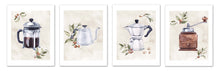 Load image into Gallery viewer, Coffee Maker &amp; Seed Foliage Kitchen Wall Art Prints Set - Ideal Gift For Family Room Kitchen Play Room Wall Décor Birthday Wedding Anniversary | Set of 4 - Unframed- 8x10 Photos