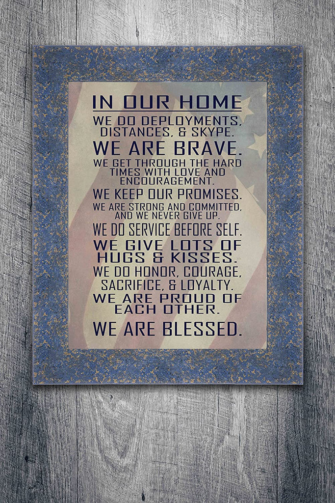 Military Family Wall Poster Print - in Our Home - House Rules - Army, Navy, Marines, Air Force - Patriotic - 4th of July - Frame Not Included (11" x 14", Flag)
