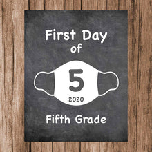 Load image into Gallery viewer, First Day of School Art Print for 2020. Unframed Reusable Photo Prop for Kids and Parents Back to School Sign. Masked, zoomed and remote learning 8” x 10” (8" x 10" Chalk, 5th Grade)