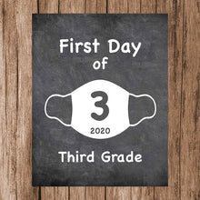 Load image into Gallery viewer, First Day of School Art Print for 2020. Unframed Reusable Photo Prop for Kids and Parents Back to School Sign. Masked, zoomed and remote learning 8” x 10” (8&quot; x 10&quot; Chalk, 3rd Grade)