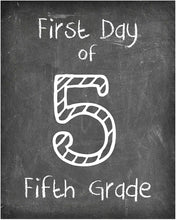 Load image into Gallery viewer, First Day of School Print, Set of 4 - 3rd grade, 4th grade, 5th grade, 6th grade, Reusable Chalkboard Photo Prop for Kids Back to School Sign for Photos, Frame Not Included (8x10, Set 2 - Style 1)