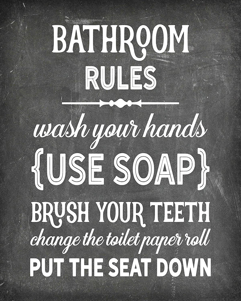 Bathroom Rules - Beautiful Photo Quality Poster Print - Decorate your home with these beautiful prints for kitchen, bath, family room, housewarming gift Made in the USA 8" x 10"