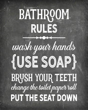 Load image into Gallery viewer, Bathroom Rules - Beautiful Photo Quality Poster Print - Decorate your home with these beautiful prints for kitchen, bath, family room, housewarming gift Made in the USA 8" x 10"