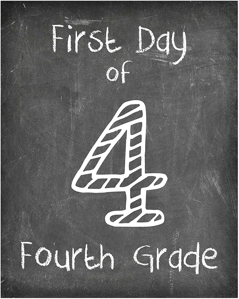 First Day of School Print, Set of 4 - 3rd grade, 4th grade, 5th grade, 6th grade, Reusable Chalkboard Photo Prop for Kids Back to School Sign for Photos, Frame Not Included (8x10, Set 2 - Style 1)