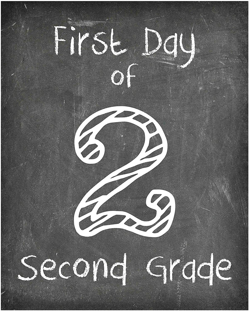 First Day of School Print, 2nd Grade Reusable Chalkboard Photo Prop for Kids Back to School Sign for Photos, Frame Not Included (8x10, 2nd Grade - Style 1)