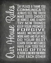 Load image into Gallery viewer, House Rules - Beautiful Photo Quality Poster Print - Decorate your home with these beautiful prints for kitchen, bath, family room, housewarming gift Made in the USA (8&quot; x 10&quot;, Our House Chalk)