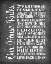 Load image into Gallery viewer, House Rules - Beautiful Photo Quality Poster Print - Decorate your home with these beautiful prints for kitchen, bath, family room, housewarming gift Made in the USA (8" x 10", Our House Chalk)