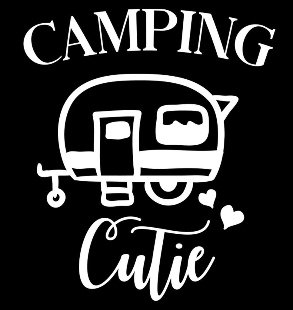 Camping Cutie | 5.2" x 4.5" Vinyl Sticker | Peel and Stick Inspirational Motivational Quotes Stickers Gift | Decal for Outdoors/Nature Camping Lovers