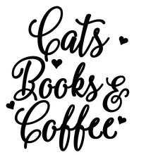 Load image into Gallery viewer, Cats Books and Coffee | 5.2&quot; x 4.4&quot; Vinyl Sticker | Peel and Stick Inspirational Motivational Quotes Stickers Gift | Decal for Animals Cat Lovers