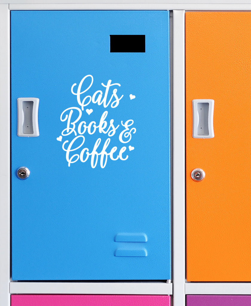 Cats Books and Coffee | 5.2" x 4.4" Vinyl Sticker | Peel and Stick Inspirational Motivational Quotes Stickers Gift | Decal for Animals Cat Lovers