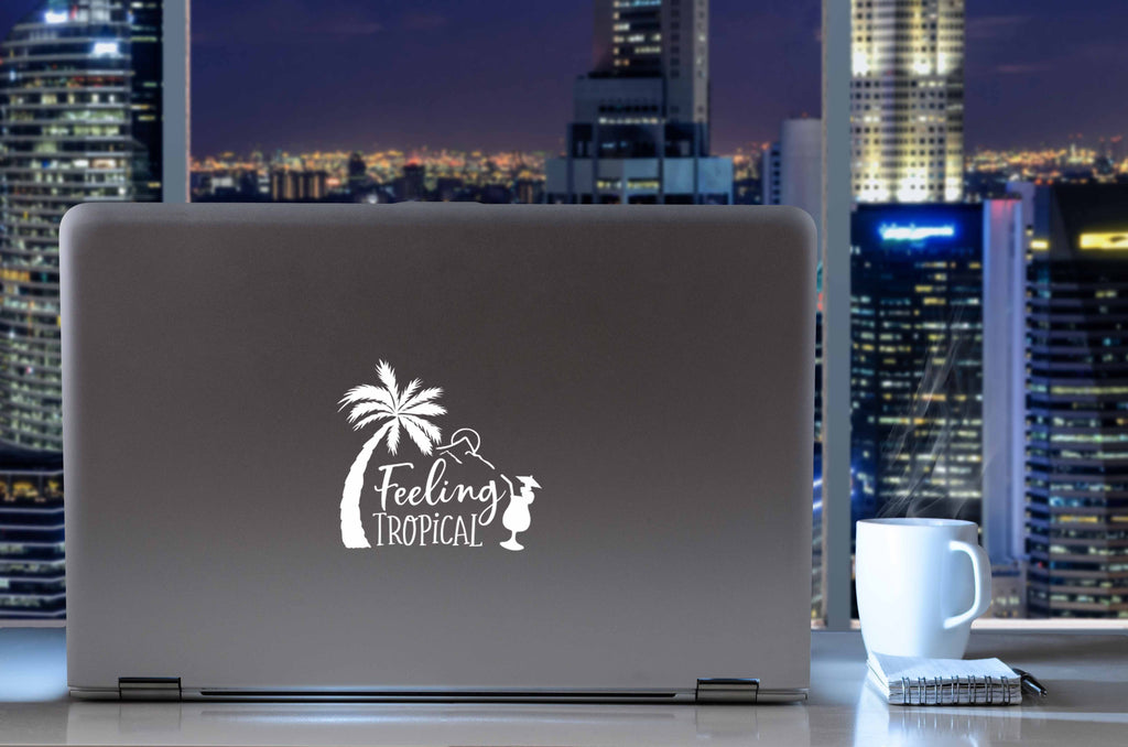 Feeling Tropical | 5.2" x 4.8" Vinyl Sticker | Peel and Stick Inspirational Motivational Quotes Stickers Gift | Decal for Outdoors/Nature Water Lovers